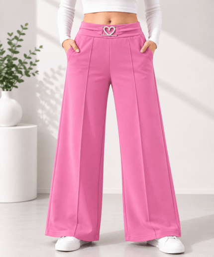 Ladies Premium Wide-Leg Trouser with Stylish Heart Buckle –Sakoba Fabric Comfortable Casual Pants (2)