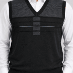 Men’s Premium Black & Charcoal Striped V-Neck Sleeveless Knitted Sweater Vest