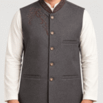 Men’s Premium Charcoal Grey Embroidered Traditional Long Waistcoat