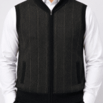 Mens-Premium-Charcoal-Grey-Vertical-Striped-Full-Zip-Sleeveless-Knitted-Sweater-Vest