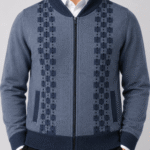Men’s Premium Full-Zip Check Pattern Knitted Cardigan – Blue Grey