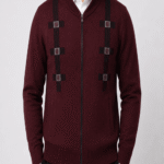 Men’s Premium Full-Zip Decorative Stripe Knitted Cardigan – Maroon