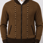 Men’s Premium Full-Zip Diamond Pattern Knitted Cardigan – Brown