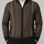 Men’s Premium Full-Zip Diamond Stripe Knitted Cardigan – Brown