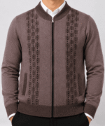 Men’s Premium Full-Zip Patterned Knitted Cardigan – Mushroom Brown