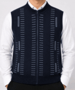 Men’s Premium Navy Blue Full-Zip Sleeveless Knitted Sweater Vest with Pockets - Image 5