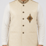 Men’s Premium Ivory Gold Jacquard Embroidered Traditional Waistcoat