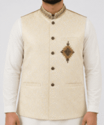 Men’s Premium Ivory Gold Jacquard Embroidered Traditional Waistcoat