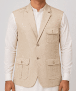 Men’s Premium Lapel Utility Waistcoat with Pleated Flap Pockets