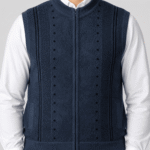 Men’s Premium Navy Blue Full-Zip Sleeveless Knitted Sweater Vest with Pockets