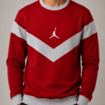 Men’s Premium Red & Grey Chevron Color-Block Crew-Neck Sweatshirt – Full-Sleeve Winter Wear