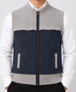 Men’s Premium Navy Blue Full-Zip Sleeveless Knitted Sweater Vest with Pockets - Image 4