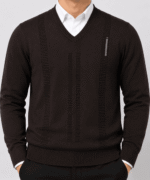 Men’s Premium V-Neck Textured Knitted Sweater – Navy Blue - Image 4