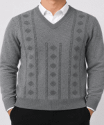 Men’s Premium V-Neck Textured Knitted Sweater – Navy Blue - Image 5