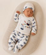 Newborn Baby Boys Premium Cotton Shirt & Trouser Set with Matching Cap – Elegant Embroidered Design - Image 2