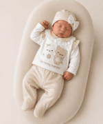 Newborn Baby Boys Premium Cotton Shirt & Trouser Set with Matching Cap – Elegant Embroidered Design - Image 3