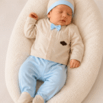 Newborn-Baby-Boys-Premium-Cotton-Shirt-Trouser-Set-with-Matching-Cap-–-Elegant-Embroidered-Design