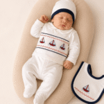 Newborn Baby Premium Cotton Wrap Shirt, Trouser, Cap & Bib – Elegant Bow 4-Piece Set