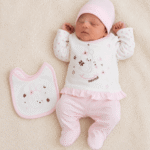 Newborn-Baby-Premium-Cotton-Wrap-Shirt-Trouser-Cap-Bib-–-Elegant-Bow-4-Piece-Set