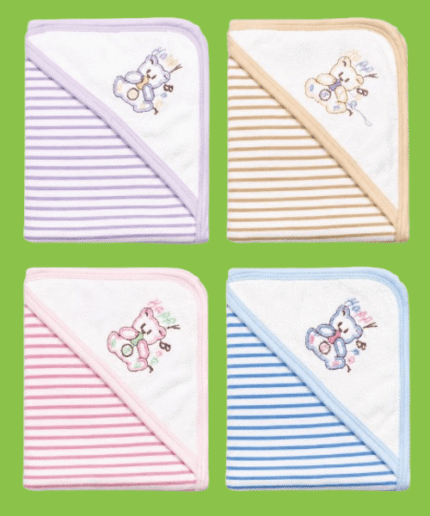 Newborn-Baby-Premium-Hooded-Receiving-Towel-–-Striped-Embroidered-Multi-Color-Design