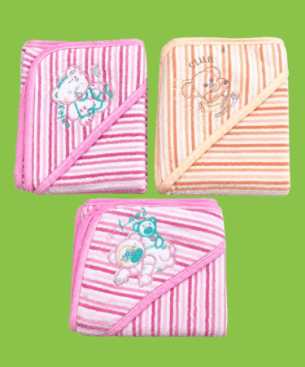 Newborn Baby Premium Striped Hooded Bath Towels – Soft Embroidered Collection