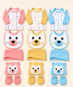 Newborn Baby Premium Teddy Bear Cotton Gift Set – Cute Multi-Color 5-Piece Outfit