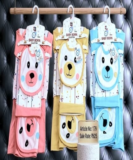 Newborn Baby Premium Teddy Bear Cotton Gift Set – Cute Multi-Color 5-Piece Outfit