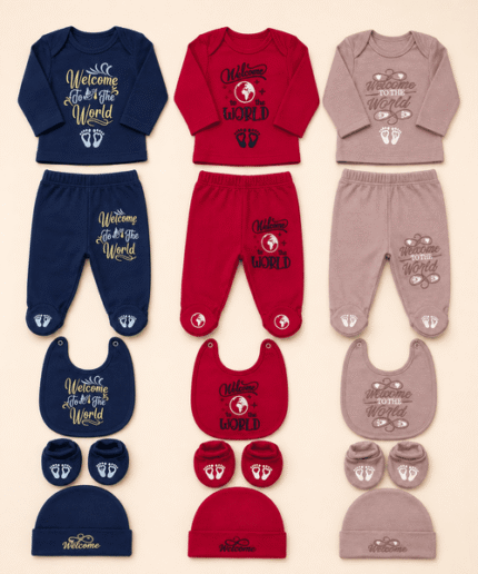Newborn Baby Premium “Welcome to the World” Gift Set – Soft Cotton 7-Piece Outfit