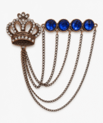 Premium Antique Crown Chain Brooch with Royal-Blue Stones – Multi-Layer Decorative Accessory