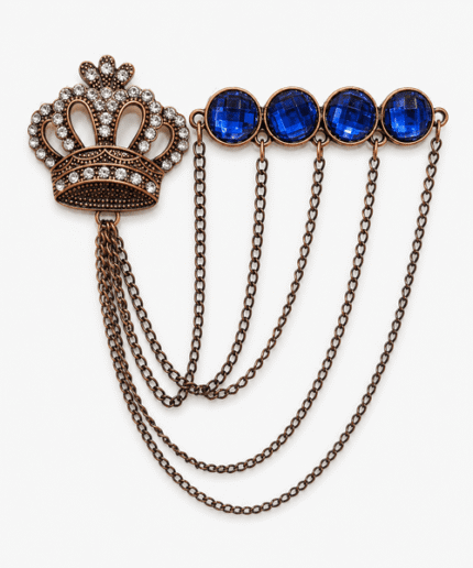 Premium Antique Crown Chain Brooch with Royal-Blue Stones – Multi-Layer Decorative Accessory