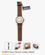 TOMI Men’s Square Black Dial Brown Leather Strap Watch - Image 2