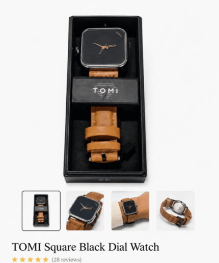 TOMI-Mens-Square-Black-Dial-Brown-Leather-Strap-Watch