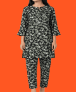 Teen Girls Light Aqua Rose-Print 2-Piece Straight Tunic & Trouser Suit - Image 2