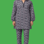 Teen Girls Light Aqua Rose-Print 2-Piece Straight Tunic & Trouser Suit (3)