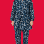 Teen Girls Light Aqua Rose-Print 2-Piece Straight Tunic & Trouser Suit (4)