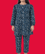 Teen Girls Light Aqua Rose-Print 2-Piece Straight Tunic & Trouser Suit (4)