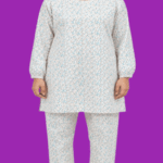 Teen Girls Light Aqua Rose-Print 2-Piece Straight Tunic & Trouser Suit (5)