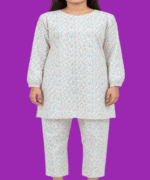 Teen Girls Light Aqua Rose-Print 2-Piece Straight Tunic & Trouser Suit (5)