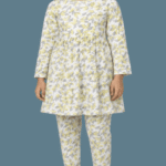 Teen Girls Navy Blue Floral-Print 2-Piece Tunic & Trouser Suit