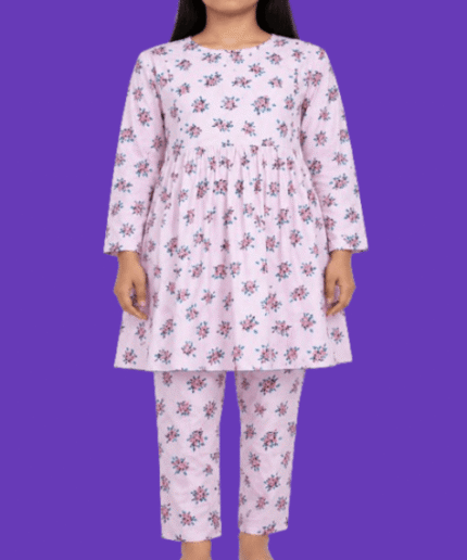 Teen Girls Navy Blue Floral-Print 2-Piece Tunic & Trouser Suit