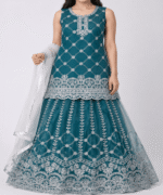 Women’s Deep Teal & Silver Heavy Embroidered 3-Piece Lehenga Suit with Dupatta
