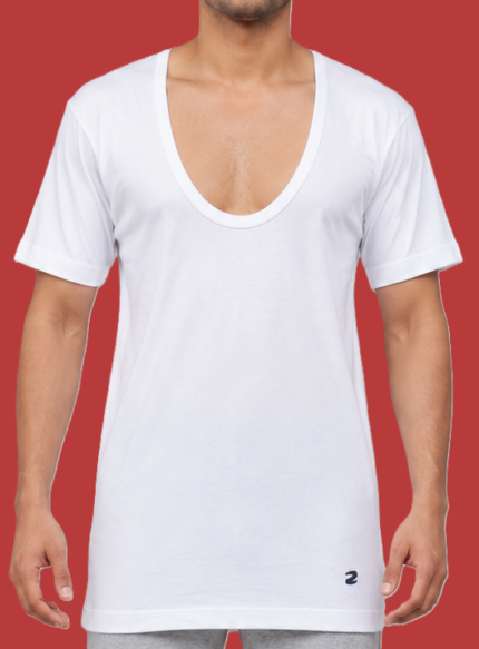 ZORIO Men’s Premium White Cotton Deep-Neck Half-Sleeve Vest Undershirt – Soft & Comfortable Innerwear