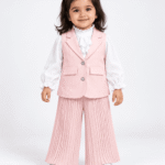 Baby Girls Blush Pink Waistcoat, Ruffle Shirt & Pleated Palazzo Set 1 to 3 Years
