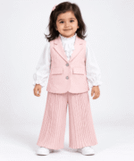 Baby Girls Blush Pink Waistcoat, Ruffle Shirt & Pleated Palazzo Set 1 to 3 Years