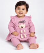 Baby Girls Grey Waffle Teddy Tunic & Leggings Set 6 to 12 Months