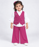 Baby Girls Pink Embellished Waistcoat, Shirt & Palazzo Trouser Set – 1 to 3 Years