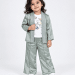 Baby Girls Sage Green Embellished Blazer, T-Shirt & Trouser Set 1 to 3 Years