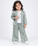 Baby Girls Sage Green Embellished Blazer, T-Shirt & Trouser Set 1 to 3 Years