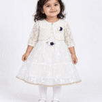 Baby Girls White Embroidered Net Frock with Bolero 1 to 3 Years
