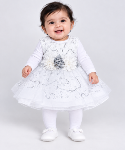 Baby Girls White Sequin Frock Party Dress (2)